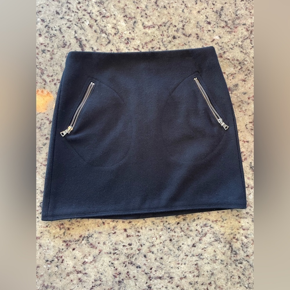 NWT GAP dark navy wool blend Mini Skirt with Zipper Accents size 0